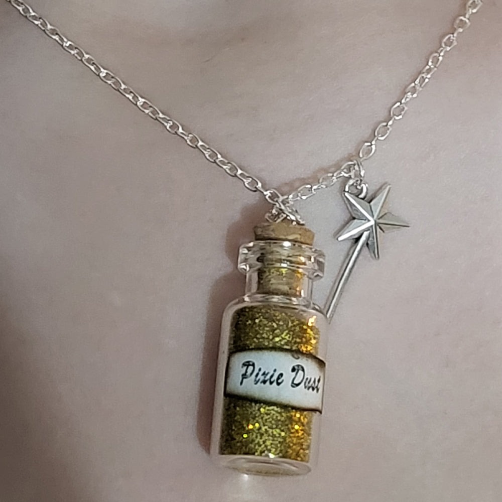 Make A Wish - Dandelion Seed In Glass Bottle With Gold Fairy Dust Necklace  by Marianna Mills - Royalty Free and Rights Managed Licenses
